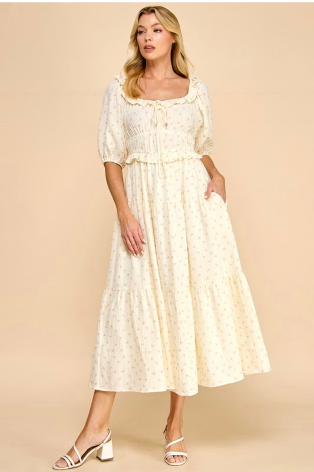 JULIETTE MINI RIBBON FLORAL COTTON MAXI
MIDI DRESS - PINK