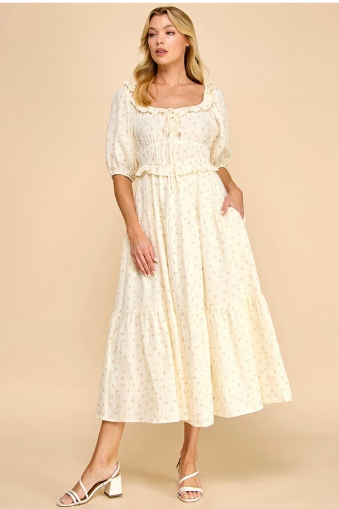JULIETTE MINI RIBBON FLORAL COTTON MAXI
MIDI DRESS - PINK
