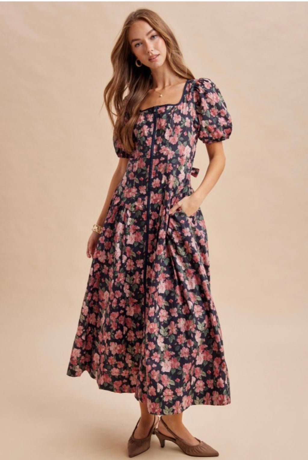 Floral Cotton Zipper Maxi