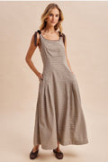 CHECKERED RIBBON TIE MAXI DRESS