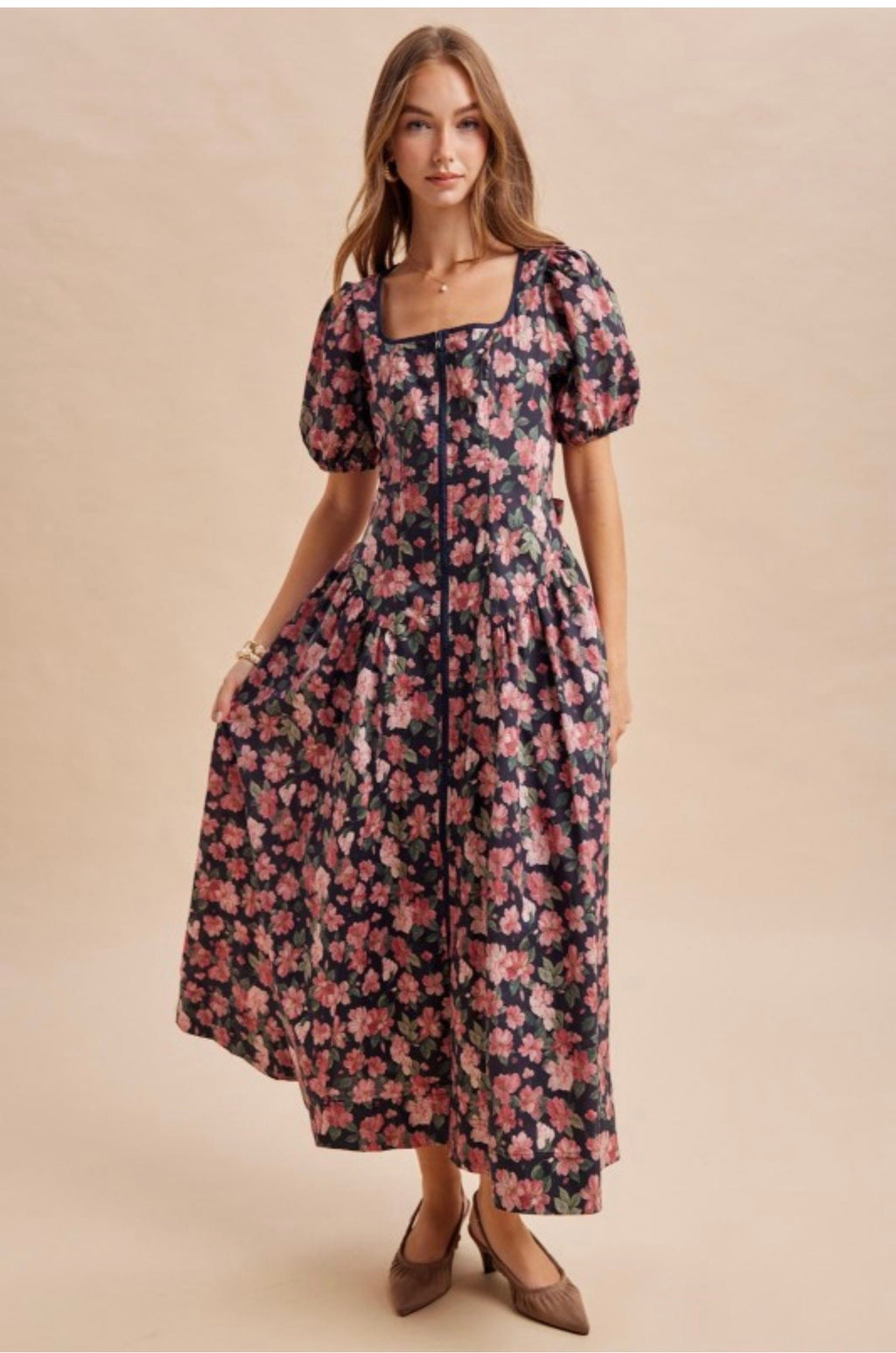 Floral Cotton Zipper Maxi