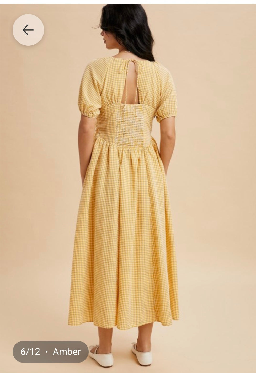 GINGHAM BASQUE PUFF SLEEVE DRESS
